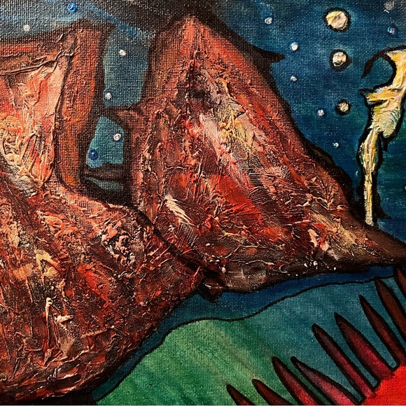 Original Art Mixed Media on Under-Framed Canvas. Sz 24 x36. Free Shipping. - Picture 2 of 5